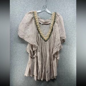 Studio Y Taupe Blouse with Gold Embellishments
